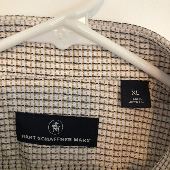 NEW NWT HART SCHAFFNER MARX Mens White Tan Brown Woven Checkered Button Down XL - Picture 4 of 11